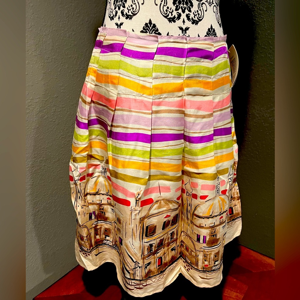 Watercolor Pleated Midi Skirt.